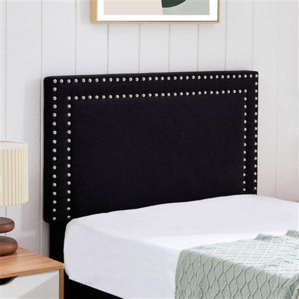 Back. Hivvago - Set of 2 - Twin Dorm Style Black Tufted Upholstered Platform Bed with Headboard - Black.
