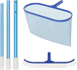 Winado - 3-in-1 Pool Cleaning Kit w/ Net, Brush, Telescopic Pole, Pool Maintenance Tools for Inground Above Ground Swimming Pools - Light Blue