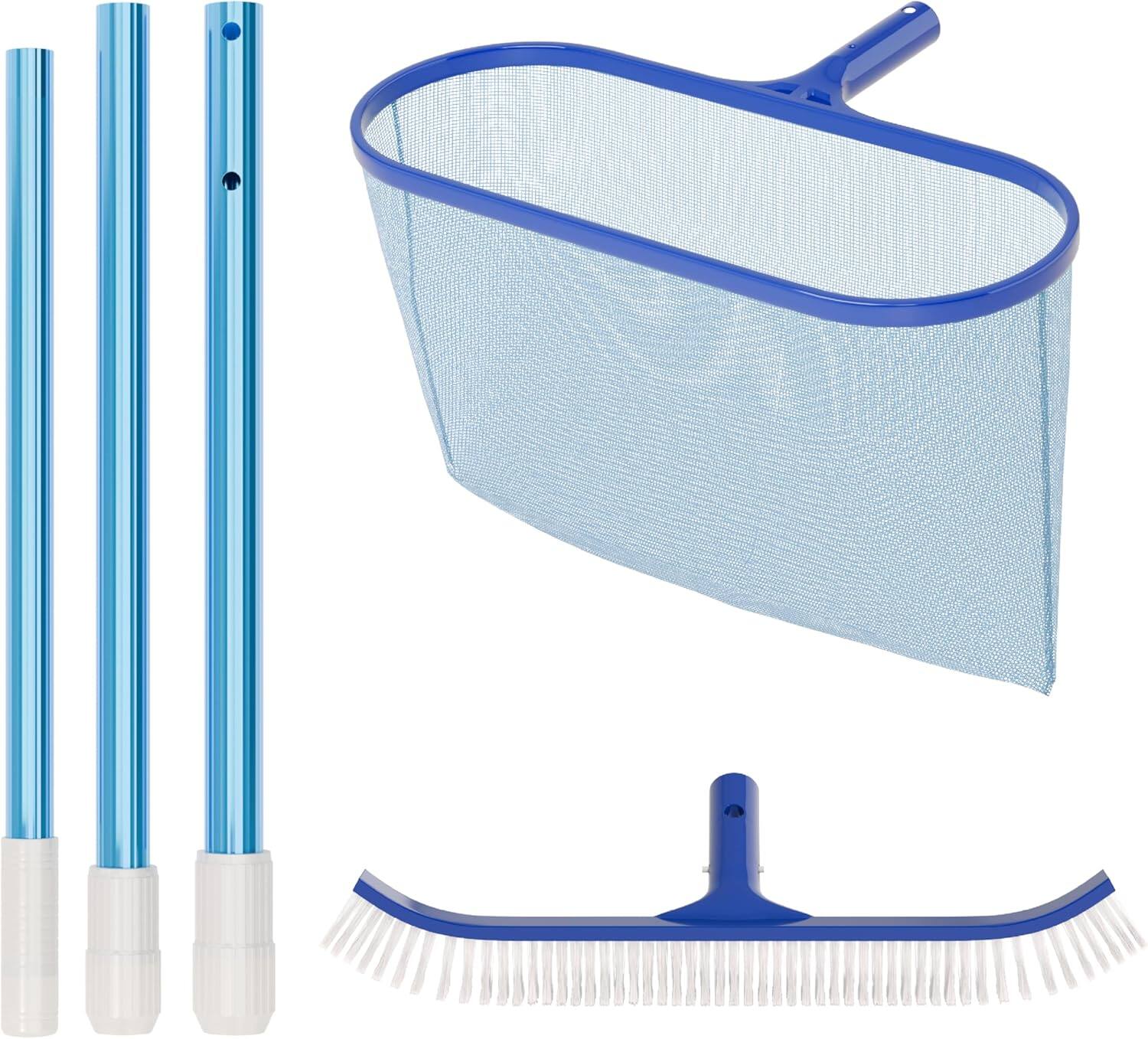 Front. Winado - 3-in-1 Pool Cleaning Kit w/ Net, Brush, Telescopic Pole, Pool Maintenance Tools for Inground Above Ground Swimming Pools - Light Blue.