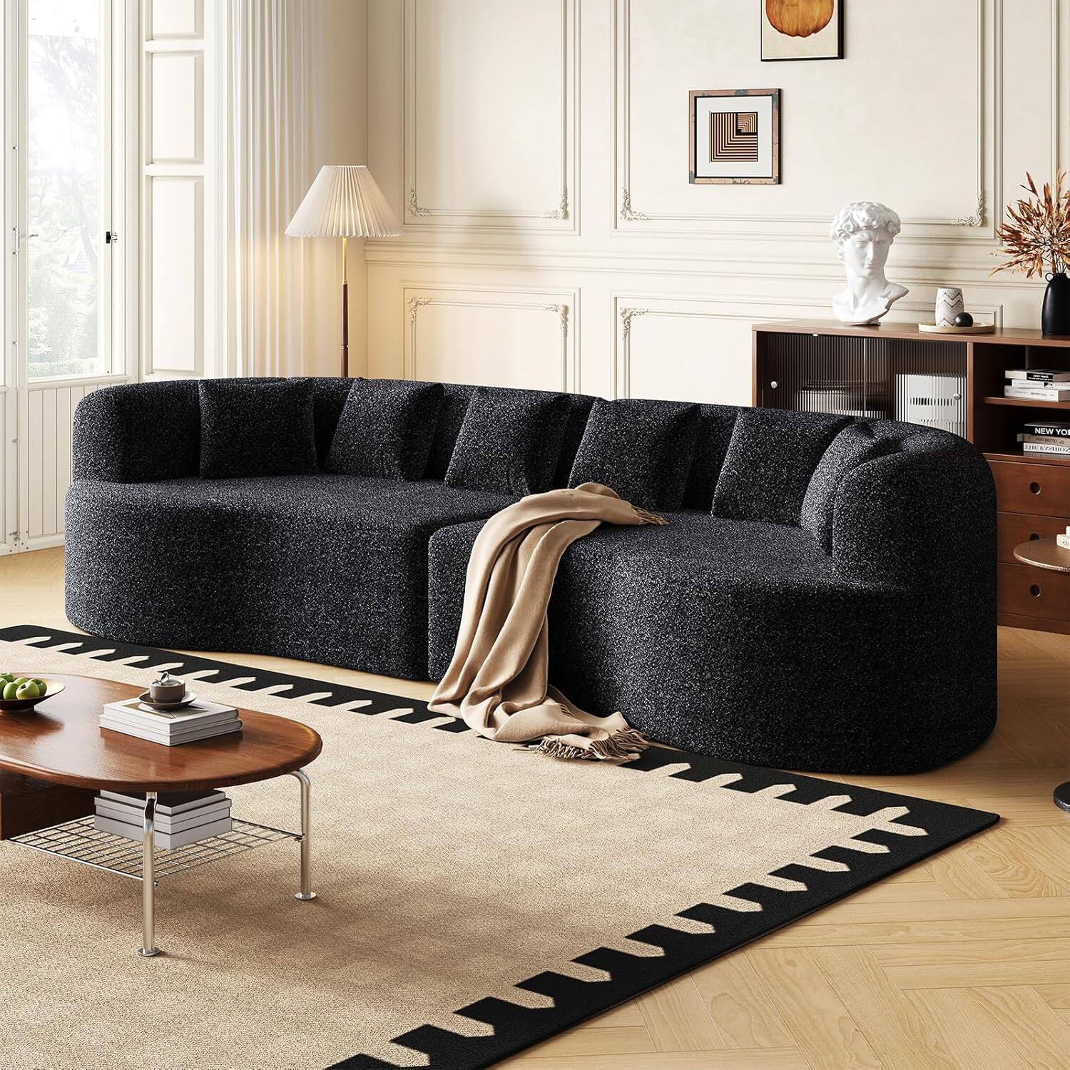 Alt View 7. Trinkets Crazed - 106.3" Curved Sectional Sofa Oversized Deep Seat Cloud Couch with 6 Pillows - black.