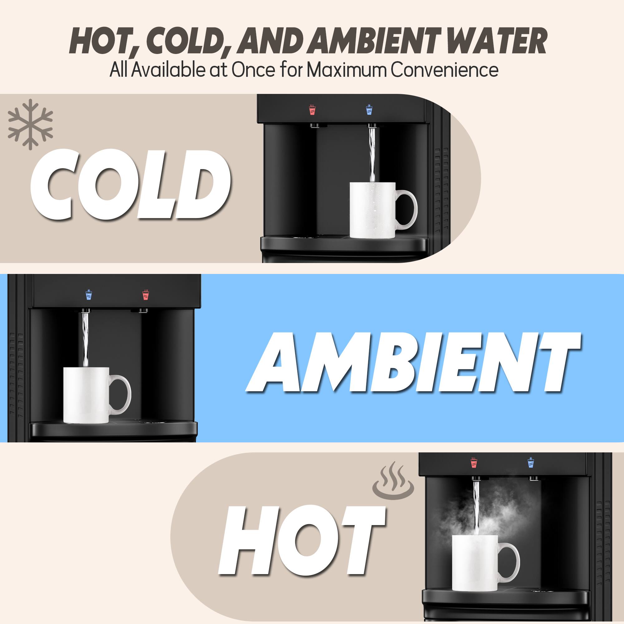 HOT, COLD, AND AMBIENT WATER  
All Available at Once for Maximum Convenience

COLD  
AMBIENT  
HOT
