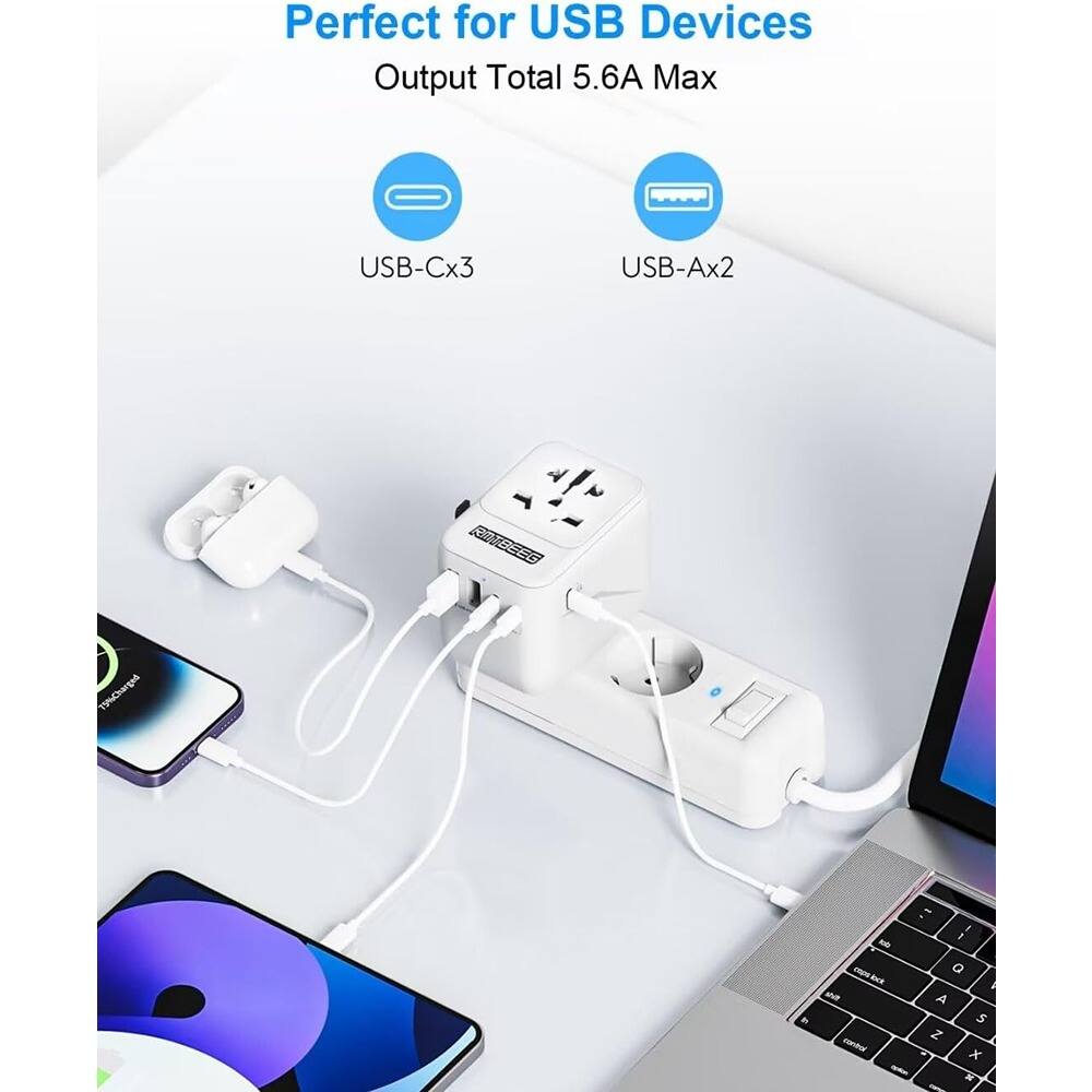 Perfect for USB Devices  
Output Total 5.6A Max  
USB-Cx3  
USB-Ax2