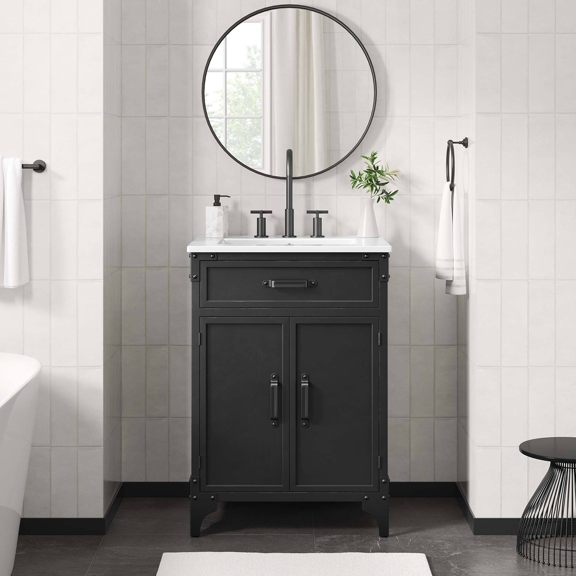 Front. Modway - Steamforge Bathroom Vanity Basin Included by Modway - White Black.
