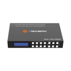 J-Tech Digital HDMI 4K60 4X4 Matrix with Audio Extraction Supports HDR10, Dolby Vision, and EDID Management - J-TECH DIGITAL Model: JTECH-4KM44A OUTPUT PRESET UP DOWN LOCK MENU ENTER 1 2 3 4 INPUT