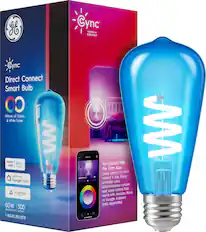 Cync Direct Connect Smart Bulb:
* Works with Alexa and Google Home
* Millions of Colors & White Tones
* 60W replacement LED bulb
* 500 lumens of brightness
* Connect to Wi-Fi easily without a hub
* Enjoy precision color, personalization options, and voice control
* Available in a blue color
The box contains one Cync Direct Connect Smart Bulb, which is a smart LED bulb that can be controlled through the Cync app or with voice commands using Alexa or Google Assistant (sold separately). The bulb is designed to replace a 60W incandescent bulb and provides 500 lumens of brightness. It offers millions of colors and white tones, allowing for personalization and precision color control. The bulb can be easily connected to Wi-Fi without the need for a hub, making it a convenient and user-friendly smart lighting solution.