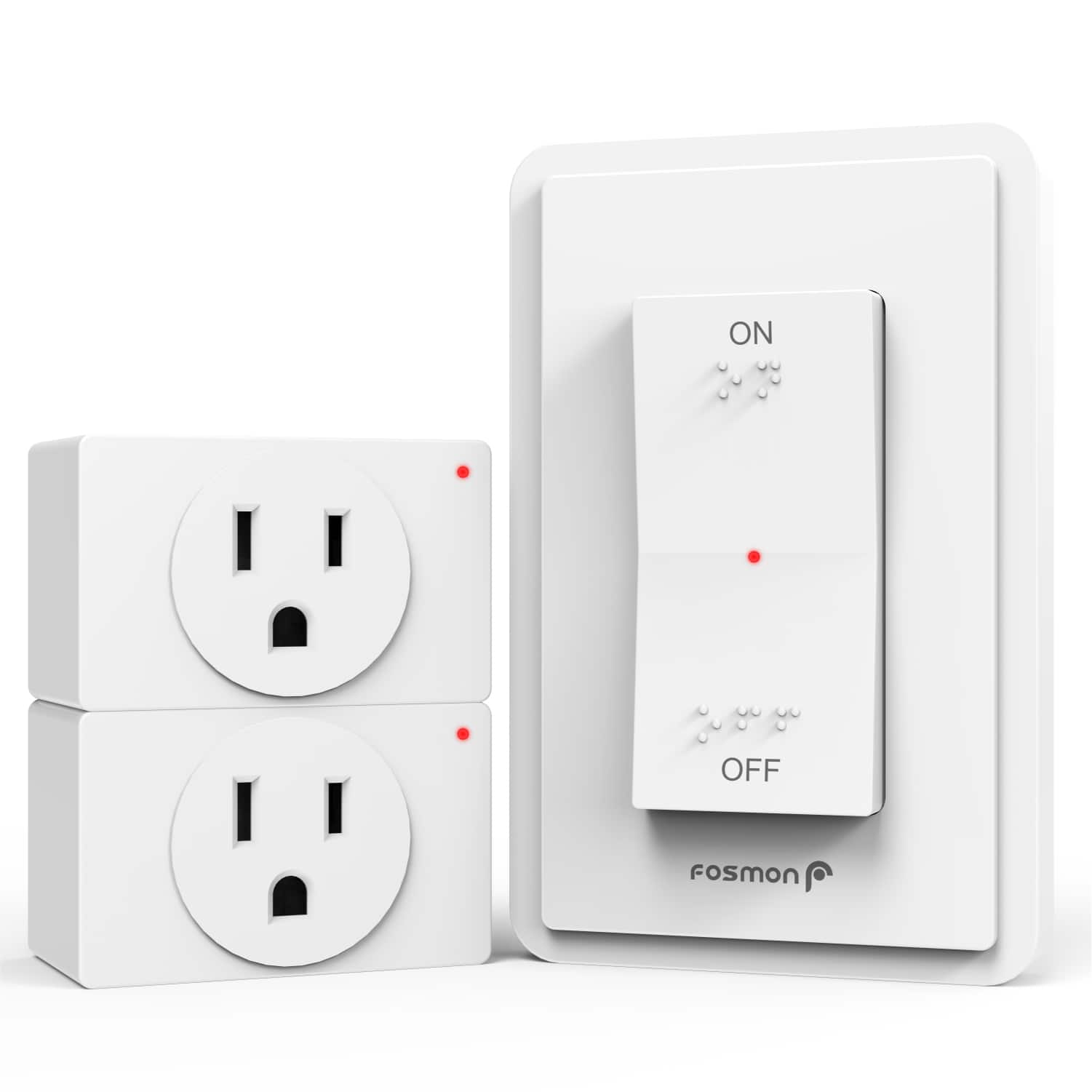 Fosmon - 2 Pack Remote Control Outlet with 1x On Off Switch, [ETL Listed] Electrical Power Plug Adapter, 80FT Wireless Outlet - White