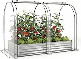 Gymax - 6 x 3 x 1 FT Galvanized Raised Garden Bed w/Greenhouse Cover 2 Roll-up Windows Sliver & Transparent - Silver