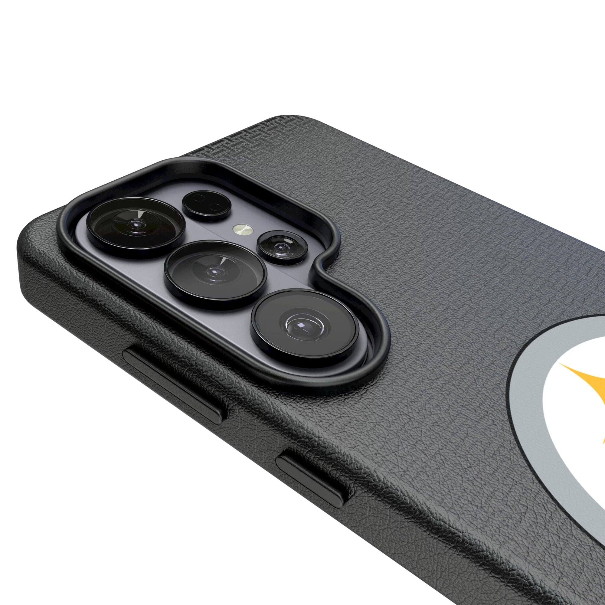 Alt View 2. Keyscaper - Pittsburgh Steelers Linen Galaxy Magnetic Bump Case - S25 - Black.