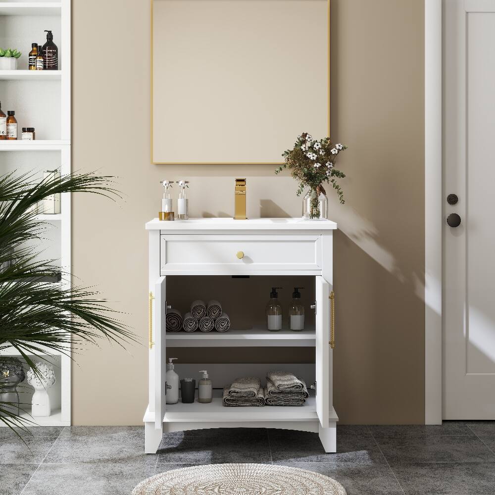 Alt View 8. Loheer - Loheer 28 inch bathroom vanity with sink White Freestanding Cabinet - White.