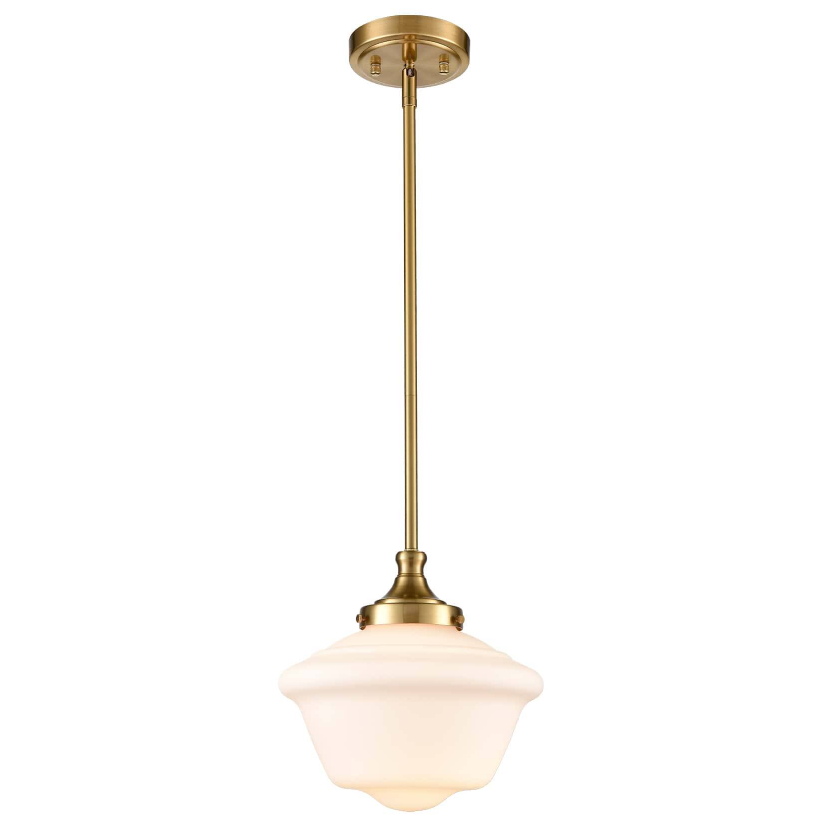 Front. MOOSE - Schoolhouse Glass Pendant Light Fixture for Kitchen Island - Gold.