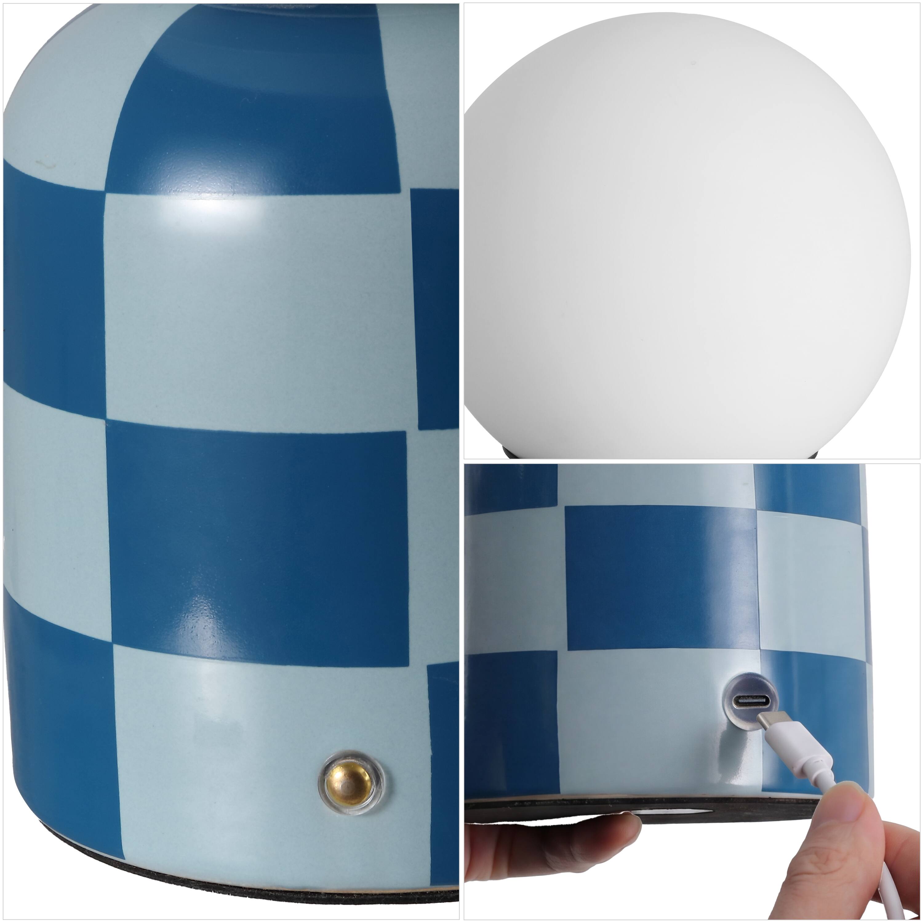 Alt View 4. Jonathan Y - Zira 10 in. Ceramic Rechargeable Cordless Portable Dimmable with Frosted Globe Shade LED Table Lamp Light Blue/Dark Blue - Light Blue/Dark Blue.