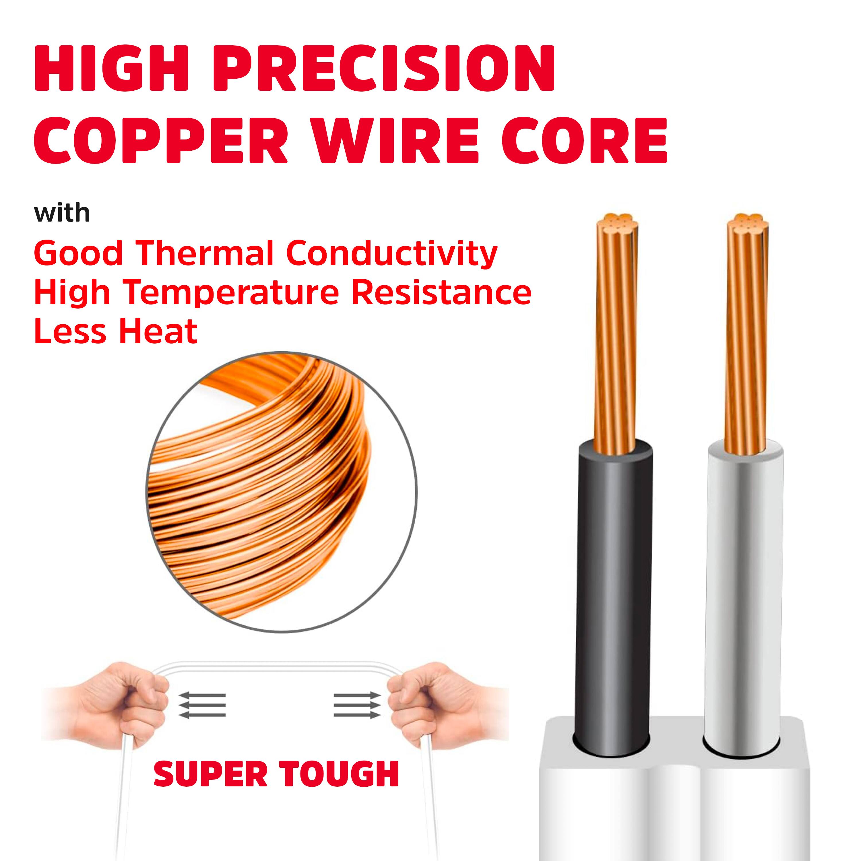 HIGH PRECISION COPPER WIRE CORE

with
Good Thermal Conductivity
High Temperature Resistance
Less Heat

SUPER TOUGH