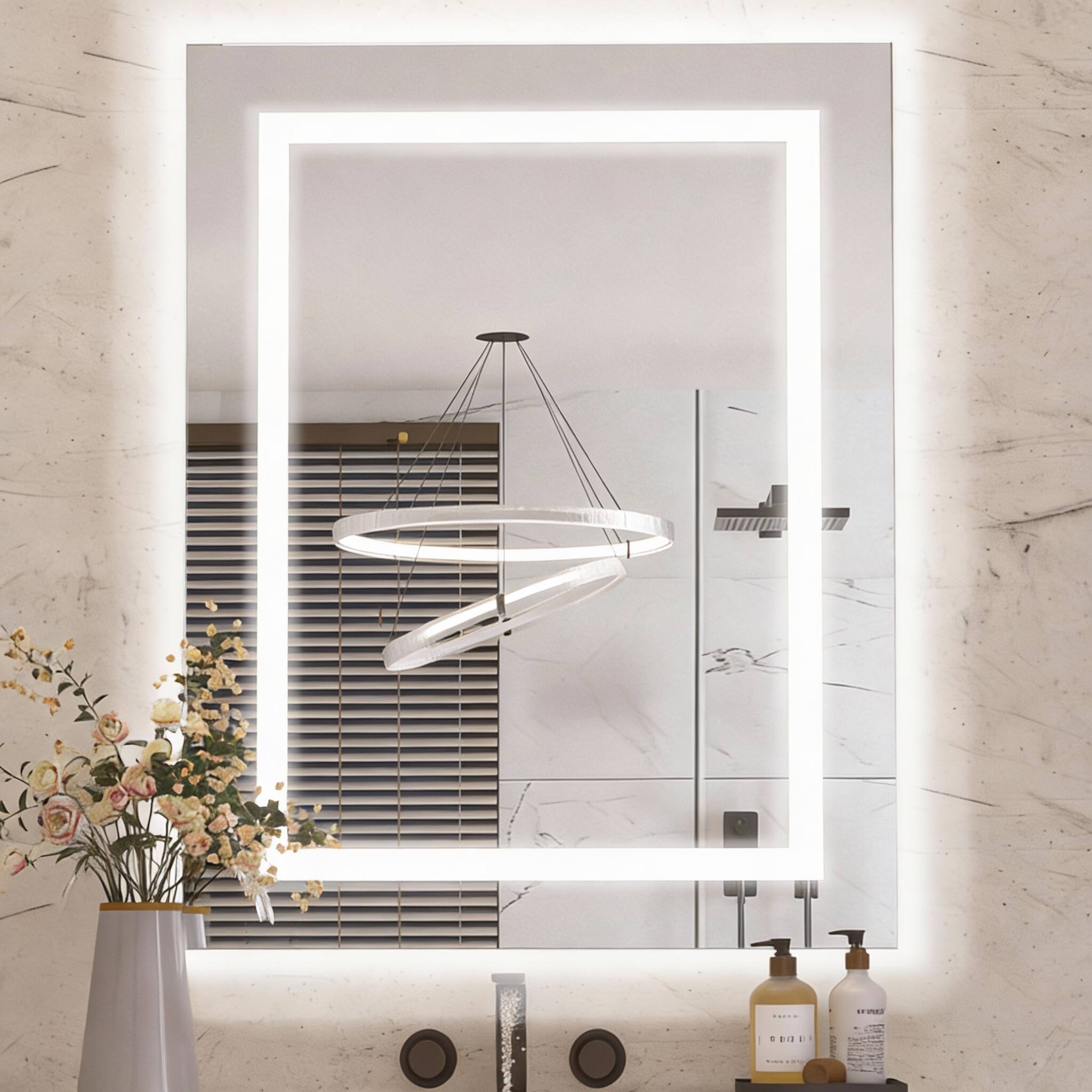 Back. METALTON - Led Bathroom Mirror With Lights Front Light And Backlit Colors Dimmable Vanity For Anti fog Memory Double W - Front and Backlit 36"L x 24"W.