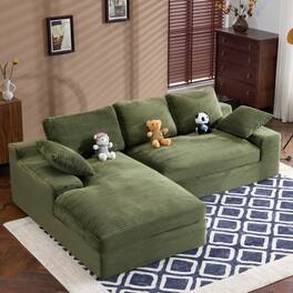 Anysun - Corduroy Compressed Sofa - Soft & Skin-Friendly, Includes 3 Back Cushions & 2 Throw Pillows for Living Room - Green