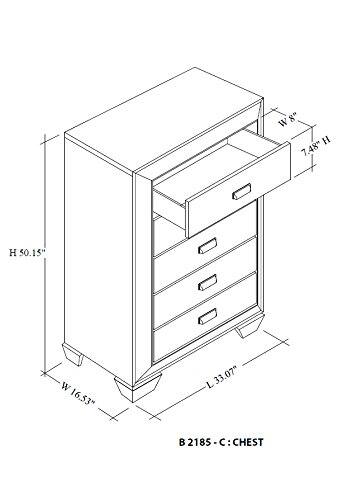 W 8"  
H 7.48"  
H 50.15"  
W 16.53"  
L 33.07"  
B 2185 - C: CHEST
