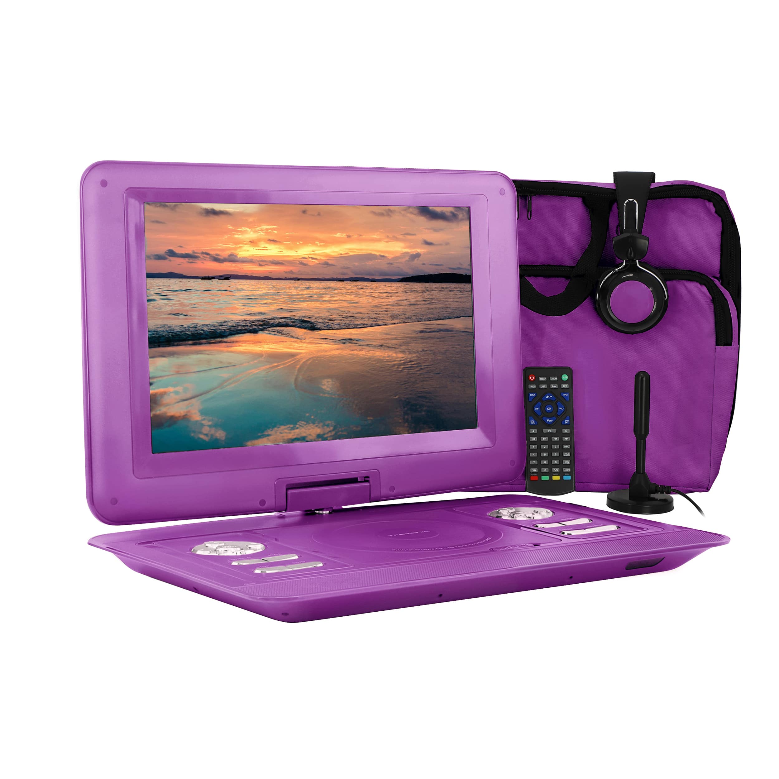 Trexonic - 14.1 Inch Portable TV+DVD Player with Swivel TFT-LCD Screen and USB,SD,AV,HDMI Inputs - Purple