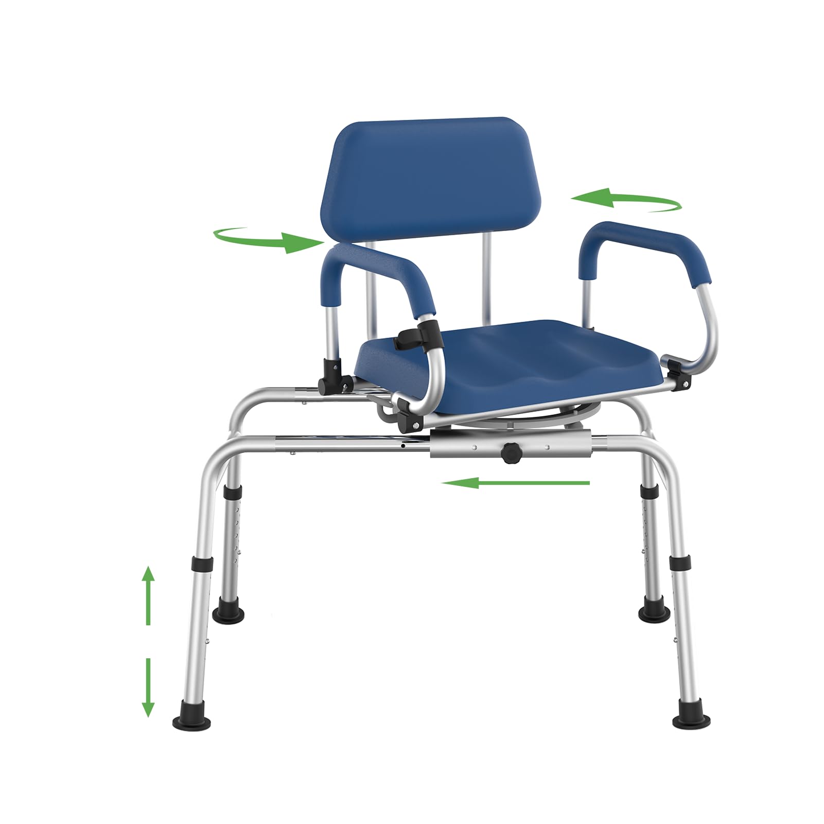 Front. JETRANSPORT - 360 ° Swivel Shower Chair Portable Rotating Seat With Padded Armrests And Backrest Adjustable Bathtub Height - Blue（Sliding&Swivel）.