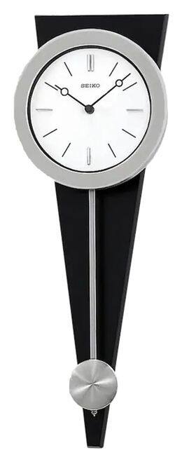 Front. Seiko - Seiko "Zing" Most Modern Art Clock with Pendulum 23", Gray & Black - Silver Tone Case On Black Solid Wooden Base.