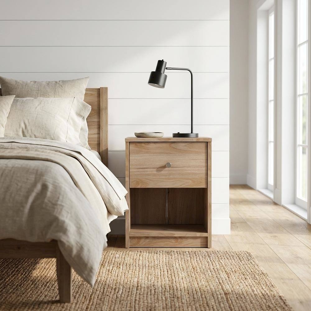 Left. FurniFact - Hickory Nightstand with One Drawer and Timeless Style - Jackson Hickory.