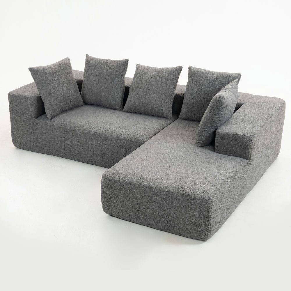 Alt View 5. Resenkos - Full Foam Compression Modular Sofa with 5 Throw Pillows, Flannelette Fabric, L-Shaped, Ideal for Small Space - Gray.