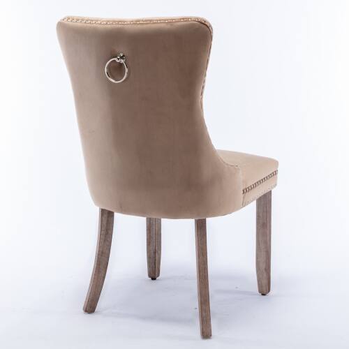 Alt View 1. LUCKY ONE - Assembled Tufted Velvet Dining Chair Set of 2 with Wood Legs Nailhead Trim High Back - khaki.