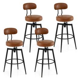 Costway - Swivel Barstools Set of 4 Faux Leather Bar Height Chairs with Upholstered Seat - Black + Brown