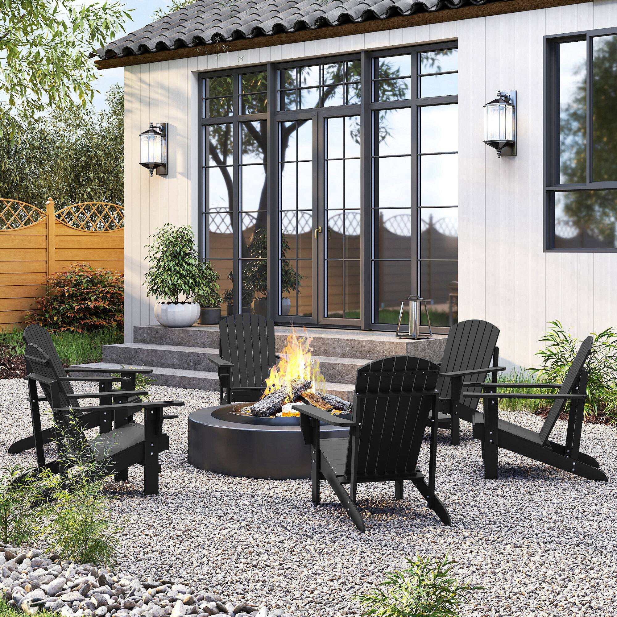 Alt View 8. Outsunny - Adirondack Chair, Outdoor Fire Pit and Porch Seating - Black.