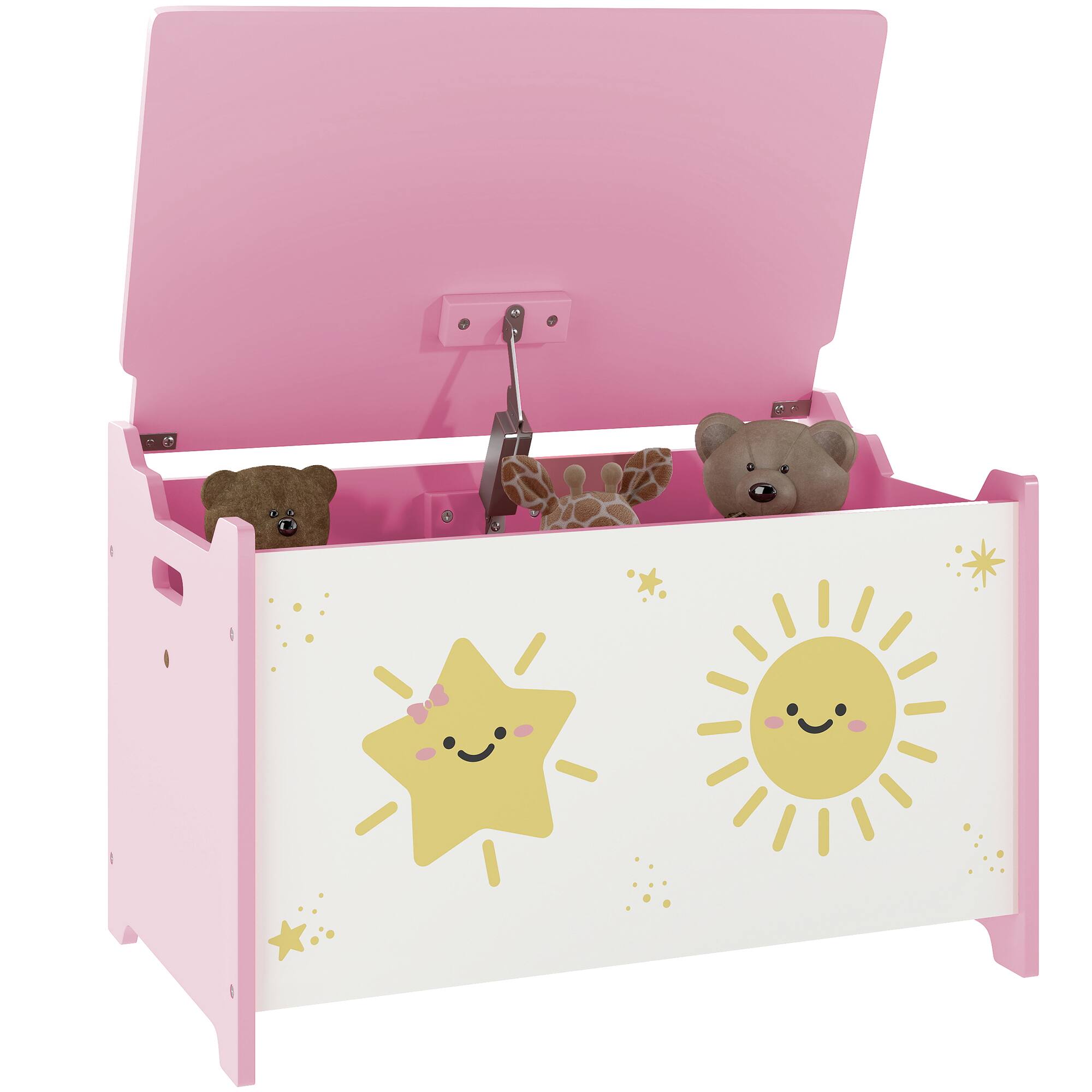 Front. Qaba - Toy Box with Lid, Toy Chest with Safety Hinges for Kids Boys Girls, Storage Organizer, 24" L x 15" W x 15" H - Pink.