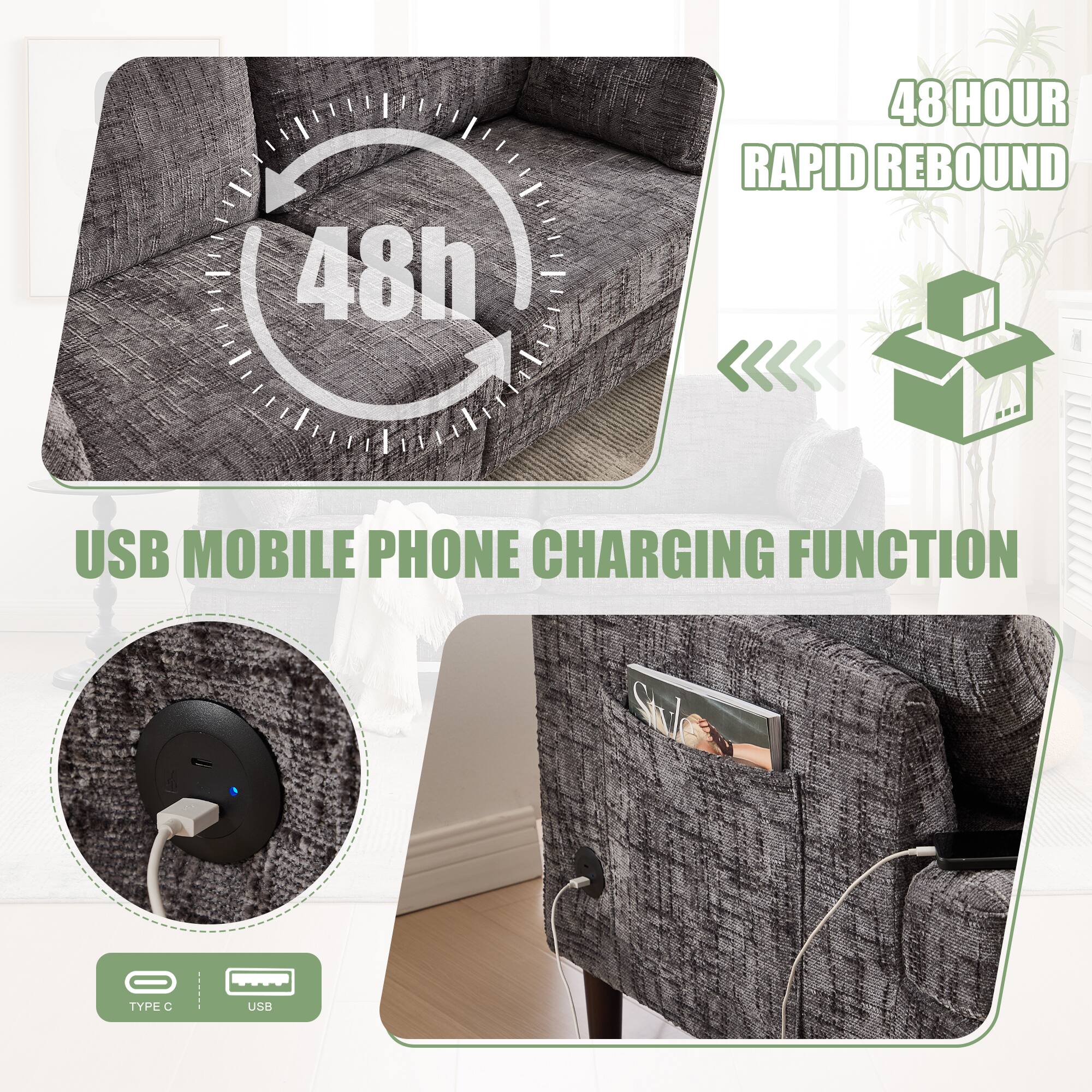 48 HOUR RAPID REBOUND

USB MOBILE PHONE CHARGING FUNCTION

TYPE C USB