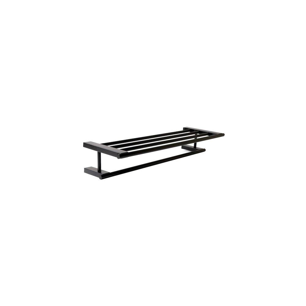 Angle. Alfi - Black Matte 26" Towel Bar & Shelf - Black.