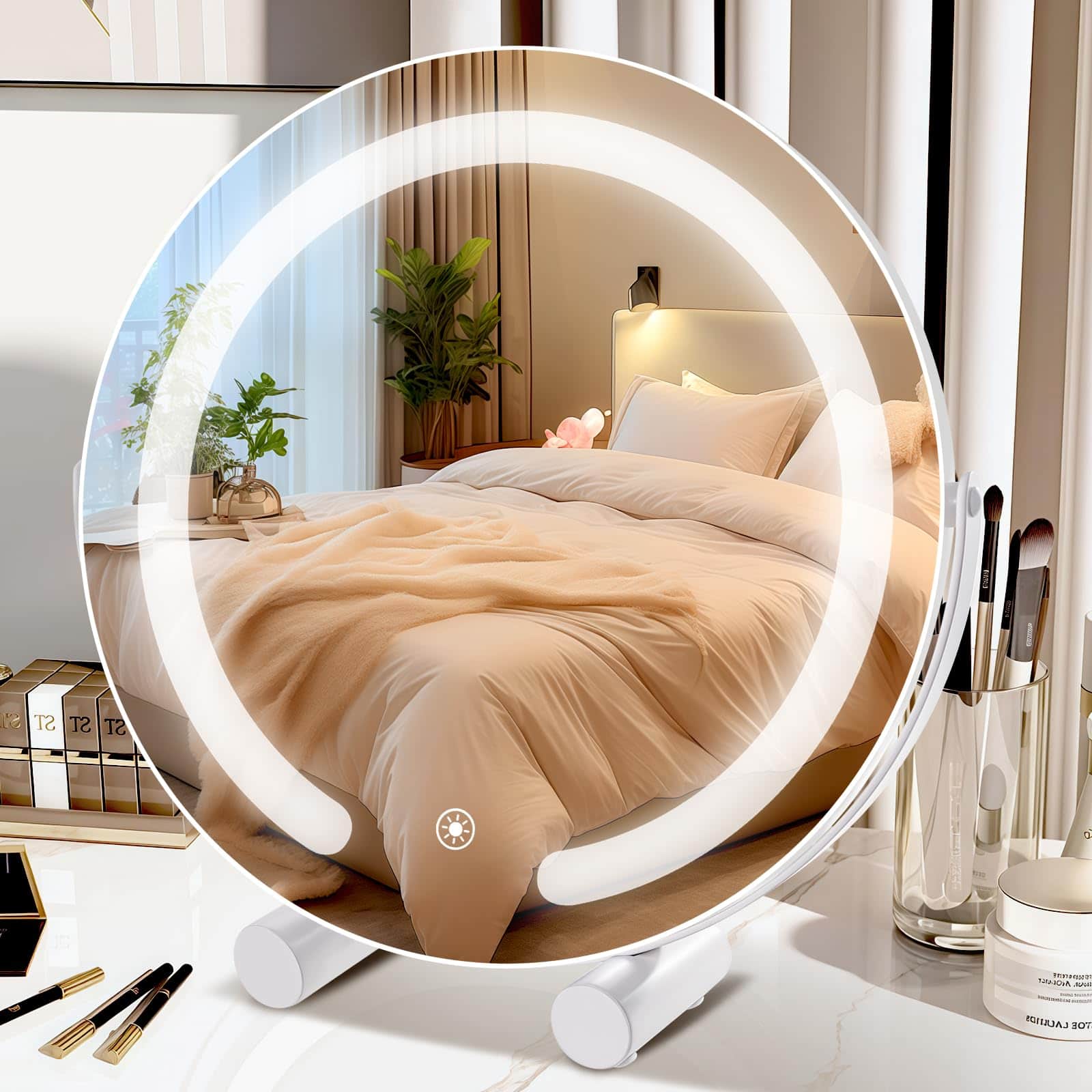 Empire DigiLabs - Vanity Mirror With Lights 12 Led Makeup Hd Professional Smart Touch 3 color Lighting Dimmable 360 Rotation - White 12"L x 12"W
