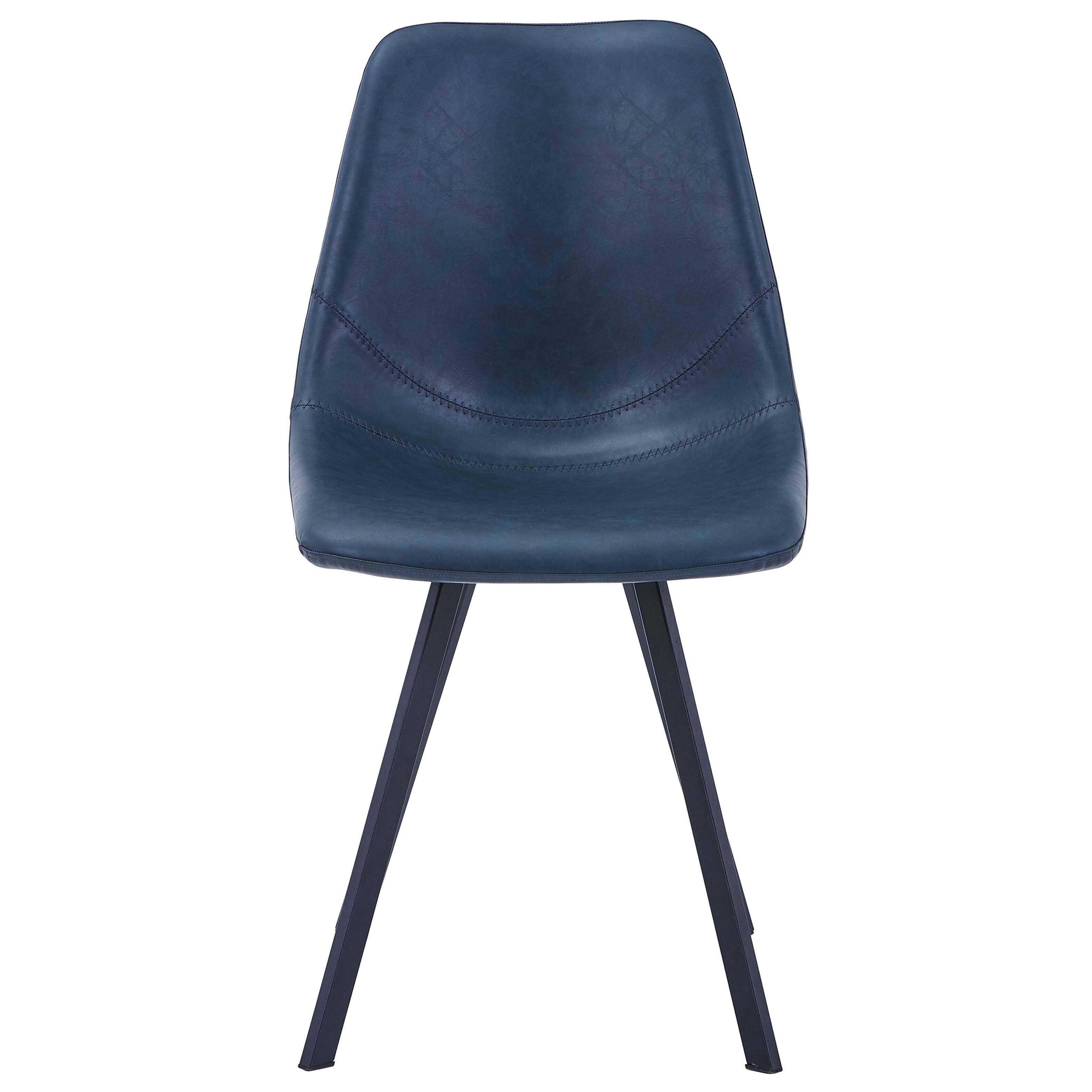 Alt View 3. LeisureMod - Markley Modern Upholstered Distressed Leather Dining Chair, Iron Legs, Ergonomic for Kitchen & Home Office - Peacock Blue.