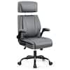 Front. KERDOM - Ergonomic Office Chair with Lifting Headrest, Adjustable Executive PU Leather Chair, Filp-up Armrests, Tilt PC Chair - Grey.