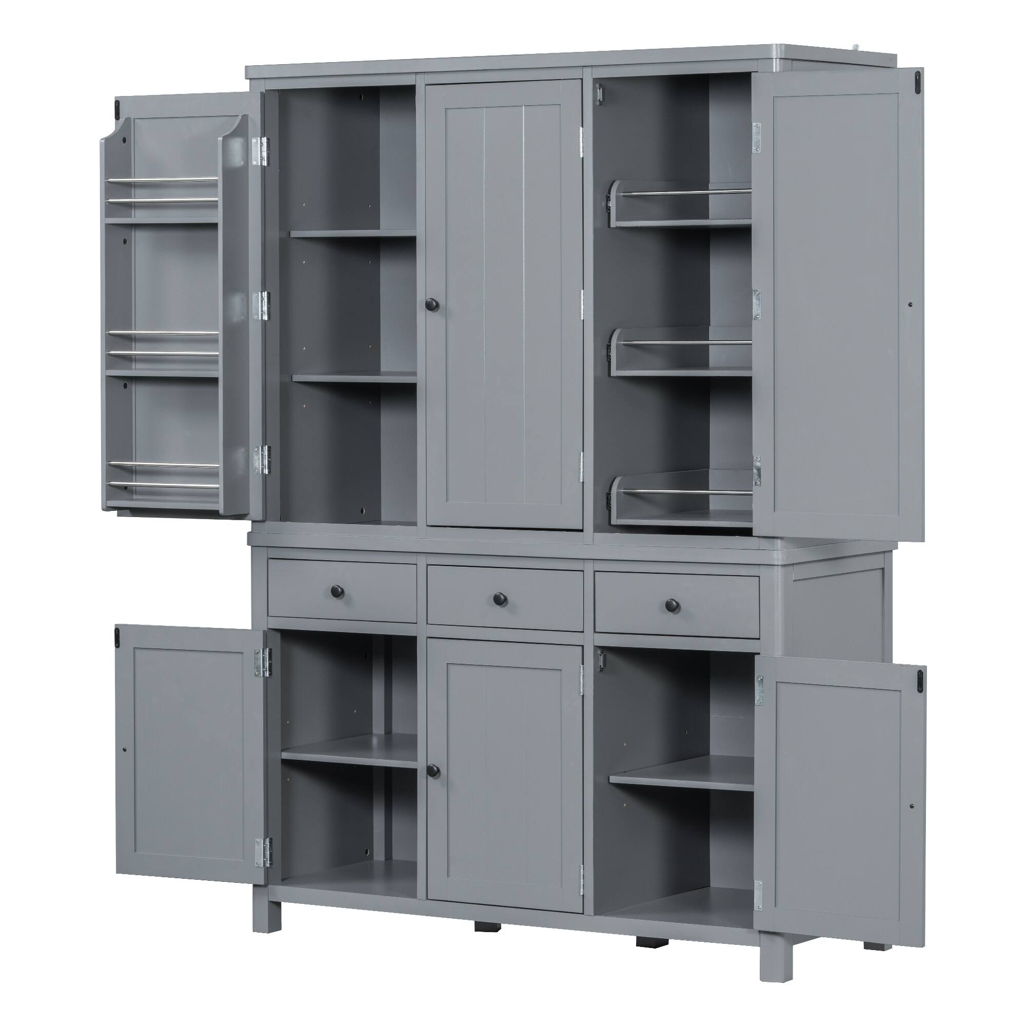 Alt View 7. Forest'nSky - 74.8" Tall Kitchen Pantry, 53" Wide Large Storage Cabinet with Drawers & Pull-Out Trays, Gray - Gray.