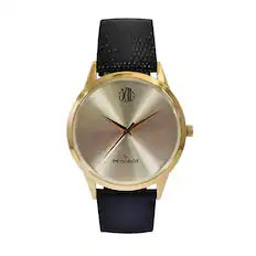 Front. Peugeot - Men's 40mm Wafer Slim Round Gold-Plated Case Watch - Champagne.