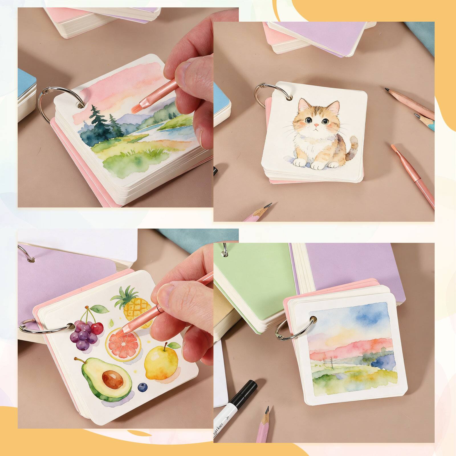 Alt View 3. Unique Bargains - 2pcs Mini Watercolor Sketchbook 3.15x3.15 Inch, 55 Sheets/110 Pages 230GSM Portable Square Travel Notebook Painting - Pink.