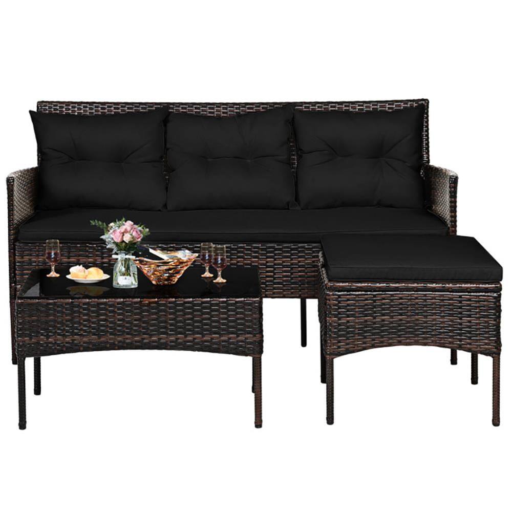 Alt View 4. Kadyn - Patio Furniture Sets,Outdoor & Patio Furniture Sets,3 Pieces Patio Furniture Sectional Set with 5 Cozy Cushions-Black - Brown.