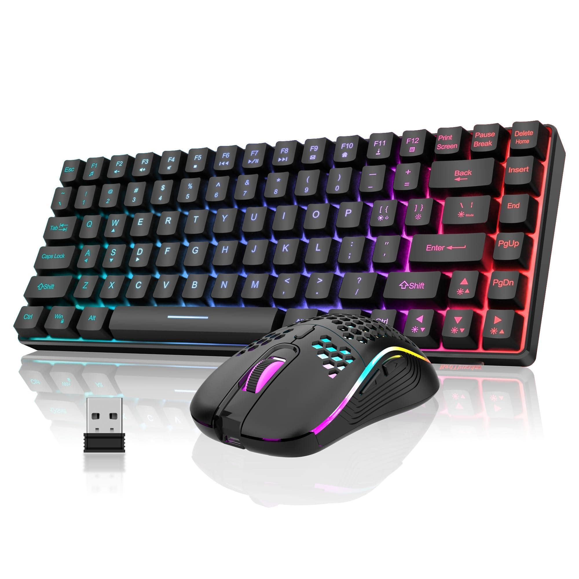 Live At Space - K84 Wireless And Mouse Combo Rainbow Backlit Rechargeable 75% Layout Tkl Ultra Compact Gaming & Lightweight 3200 Dpi - Black