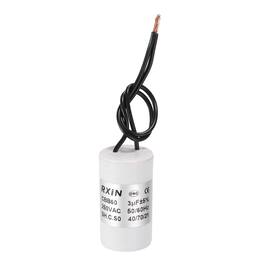 Unique Bargains - 3uF CBB60 Running Capacitor, AC 250V Cylinder 2 Wire for Air Conditioner, Compressor, Washing Machine - White