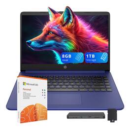 HP - Stream 14" HD Business Laptop,Intel Celeron N4120,8GB RAM,64GB eMMC+1TB Dock Set,1 Year Office 365,Win 11 - Blue