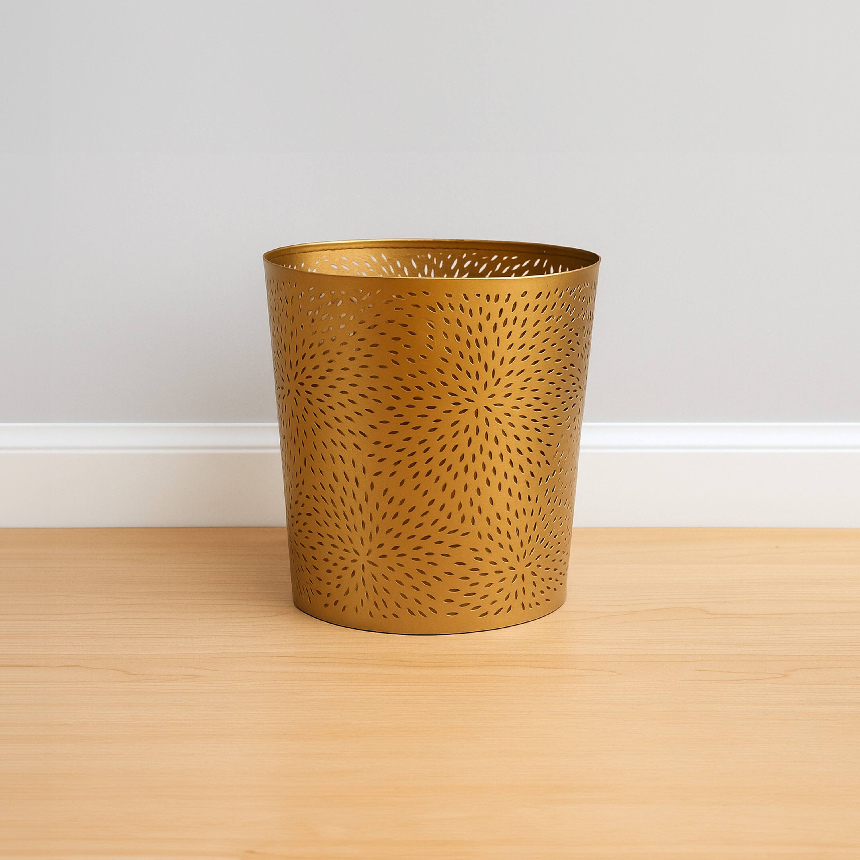 Alt View 4. Manhattan Lane - 10" Decorative Iron Wastebasket Trash Can, Leaf Etched Design.