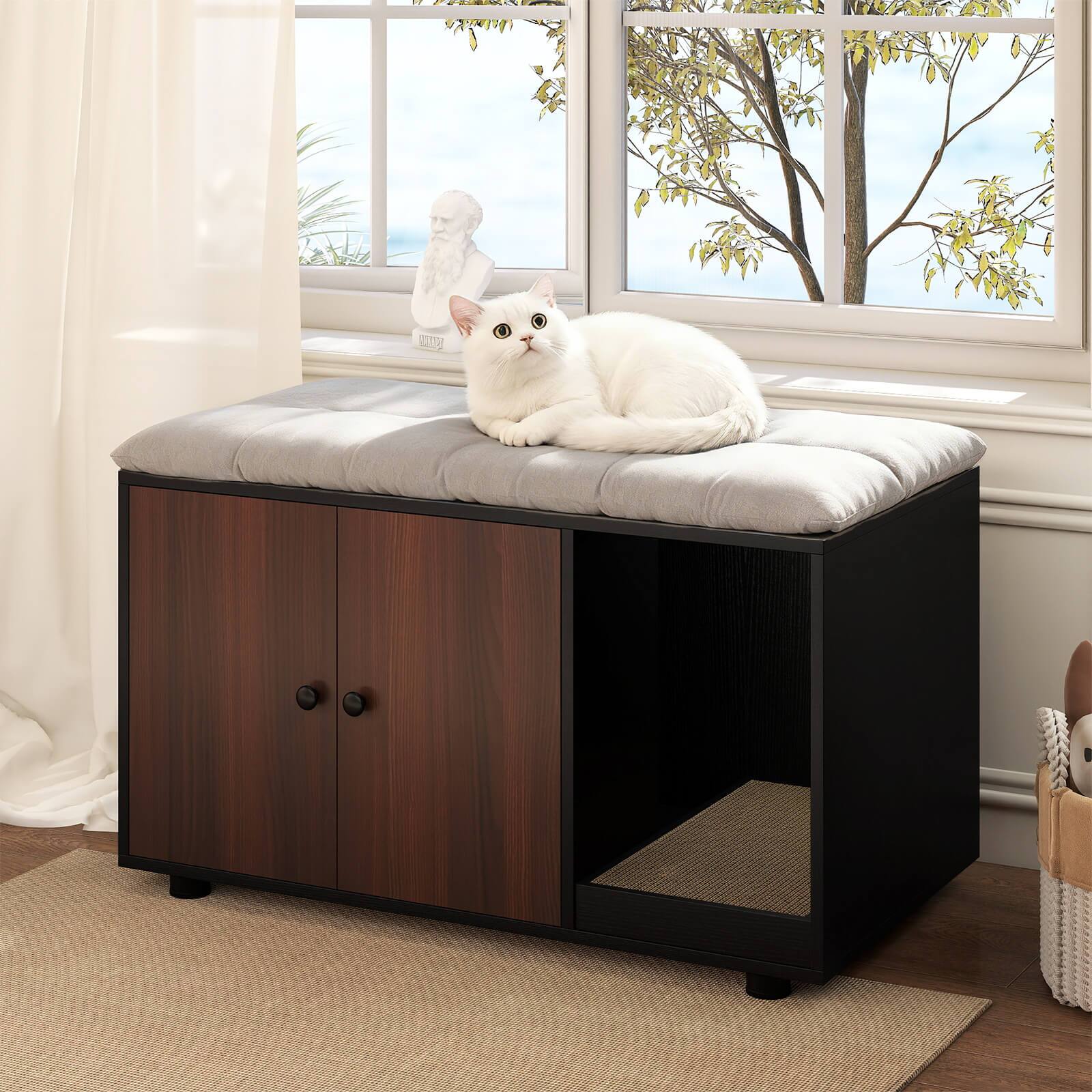 Alt View 1. Costway - Costway Wooden Cat Litter Box Enclosure, Hidden Litter Box Furniture with Scratching Board - Black.