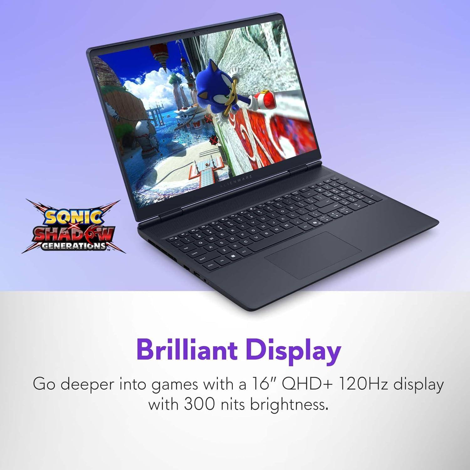 SONIC SHADOW GENERATIONS ALIENWARE

Brilliant Display

Go deeper into games with a 16" QHD+ 120Hz display with 300 nits brightness.