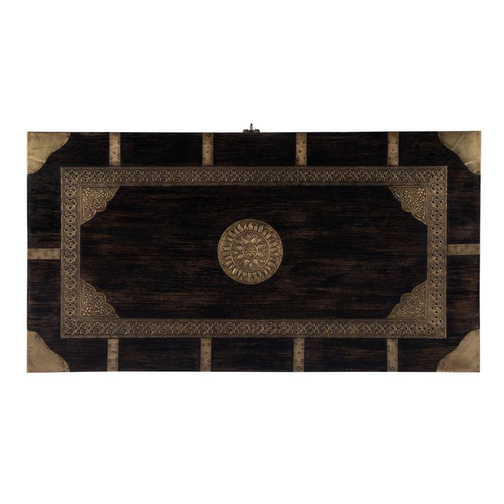 Angle. Butler Specialty - Nador Hand-Painted Brass Inlay Storage Trunk Coffee Table - Brown.