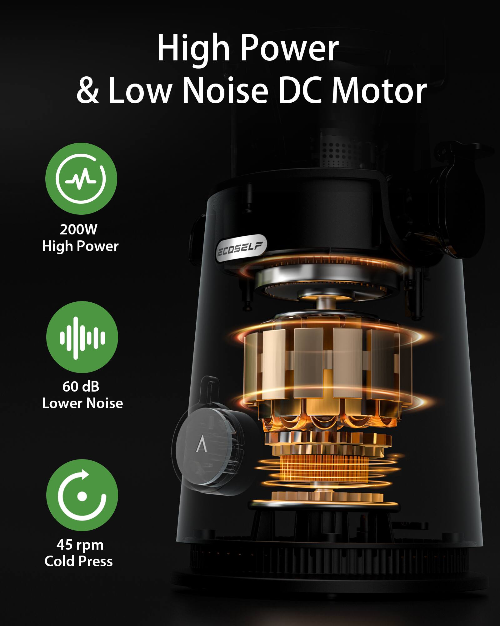 High Power & Low Noise DC Motor

- 200W High Power
- 60 dB Lower Noise
- 45 rpm Cold Press