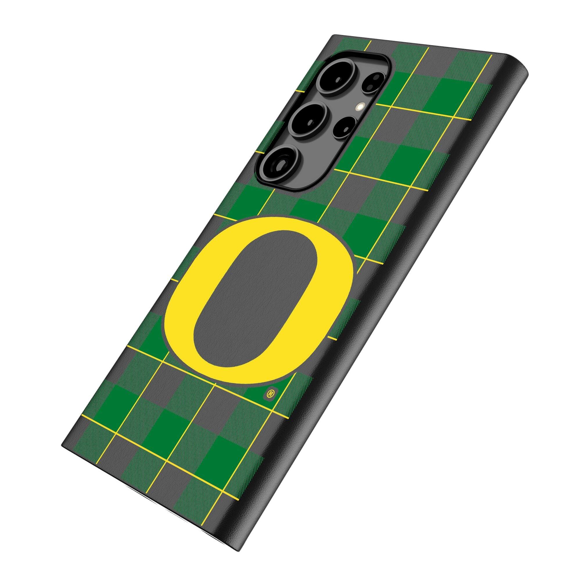 Alt View 1. Keyscaper - Oregon Ducks Plaid Galaxy Magnetic Bump Case - S25 Ultra - Black.