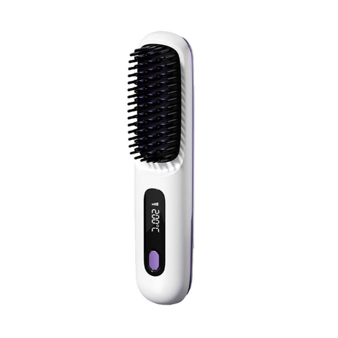 Front. Cluzine - Cordless Negative Ion Hair Straightener Brush, 3-Temp Control, Anti-Scald, Portable.