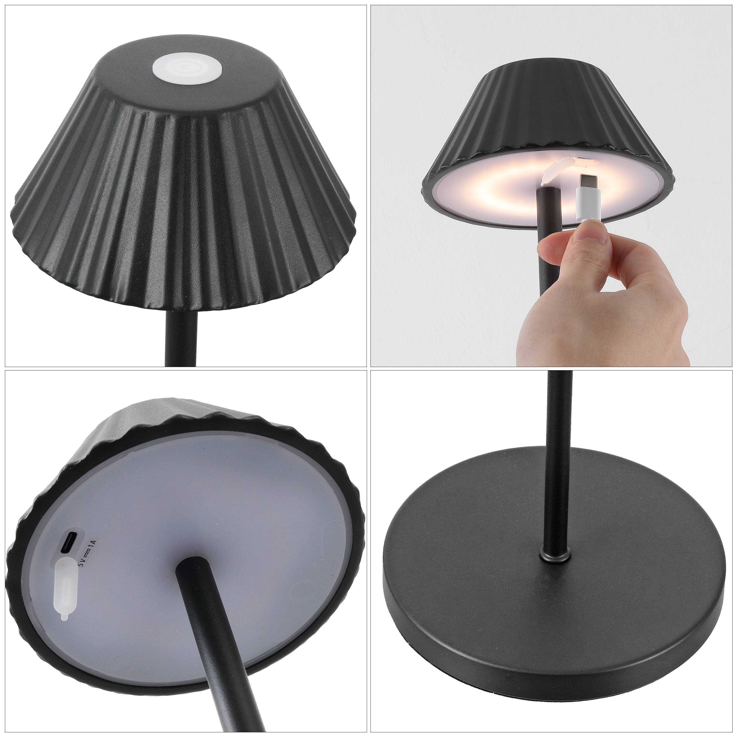 Alt View 4. Jonathan Y - Mallory 44" Modern Indoor/Outdoor Iron Pleated Shade Rechargeable/Cordless Dimmable Integrated LED Floor Lamp, Black - Black.