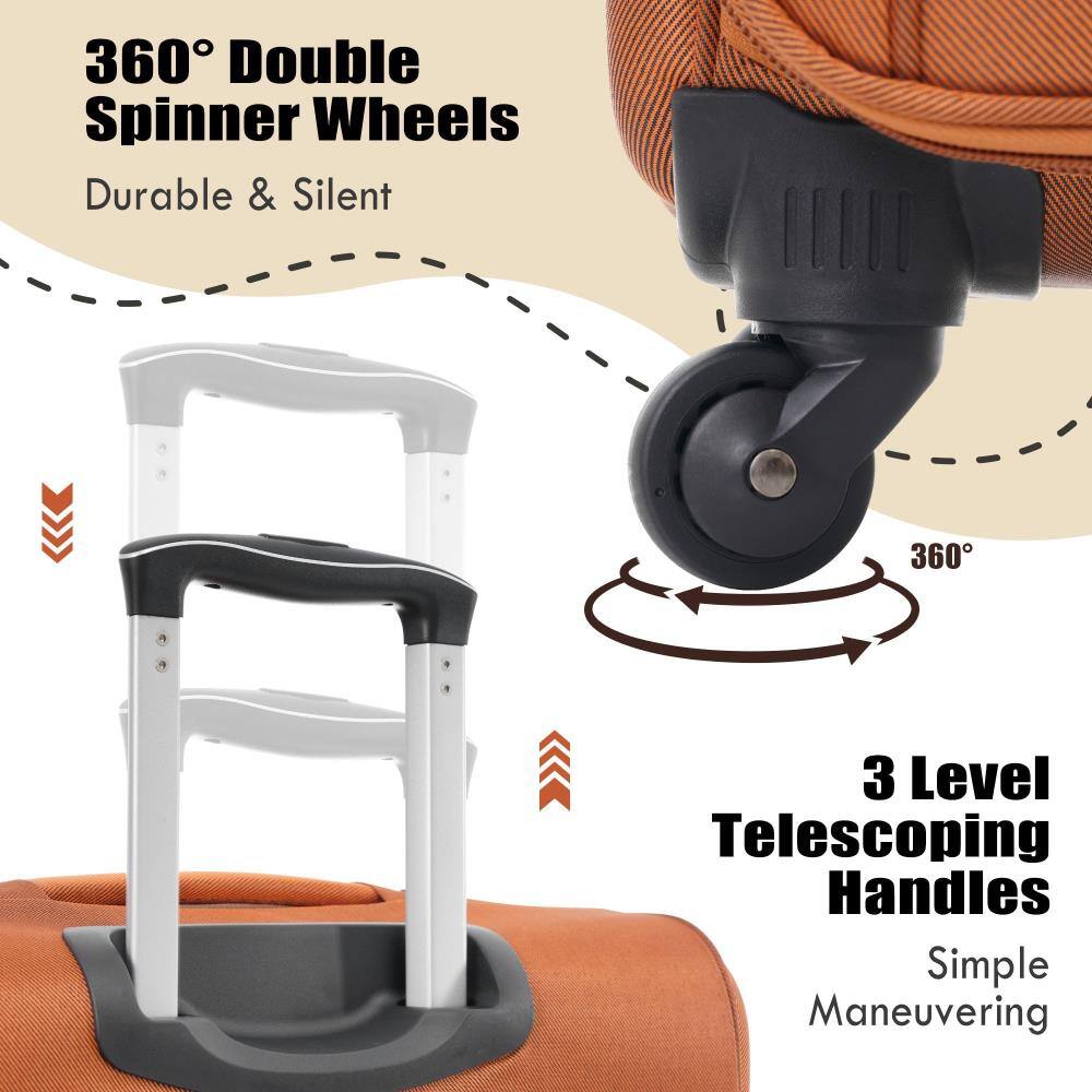 360° Double Spinner Wheels  
Durable & Silent  

3 Level Telescoping Handles  
Simple Maneuvering