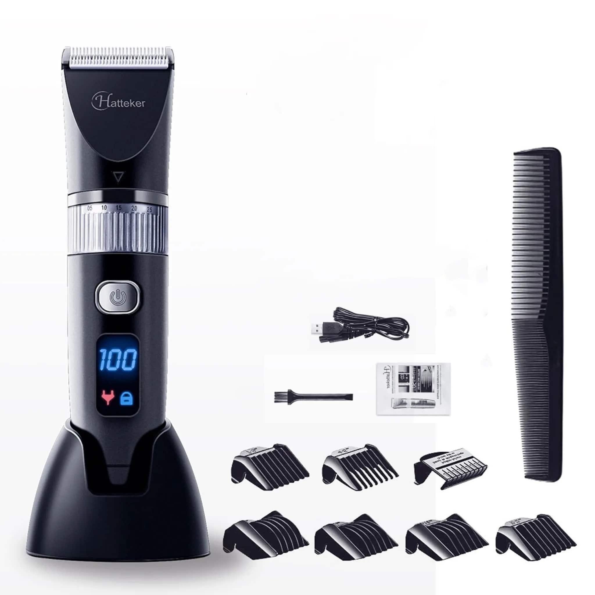 HATTEKER - Cordless Hair Trimmer Pro Hair Clippers Beard Trimmer for Men Haircut Kit Cordless USB Rechargeable Waterproof - Black